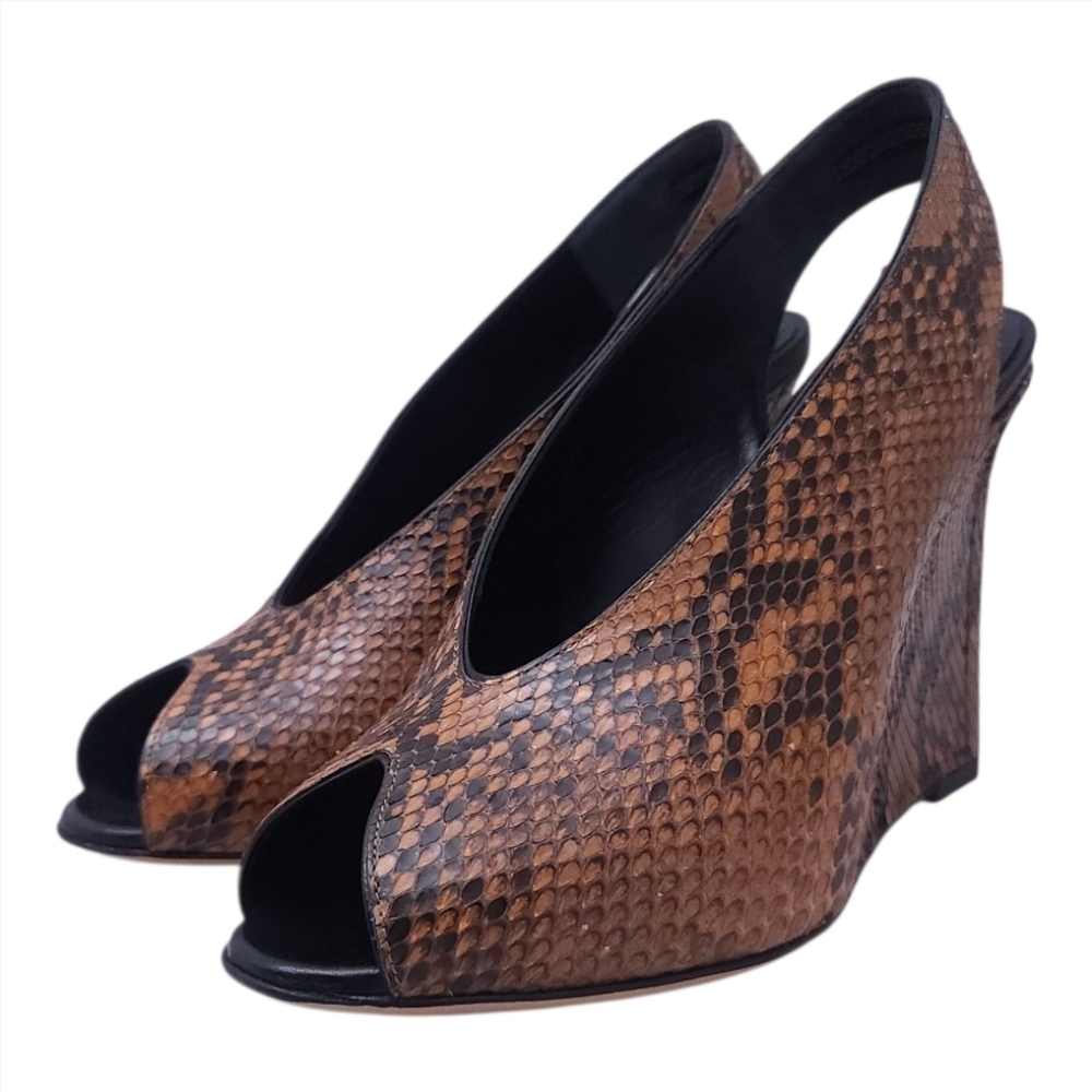 CELINE | Phoebe Philo Snakeskin Wedge Slingback Peep-Toe Sandals EU 36/ US 6 NWT